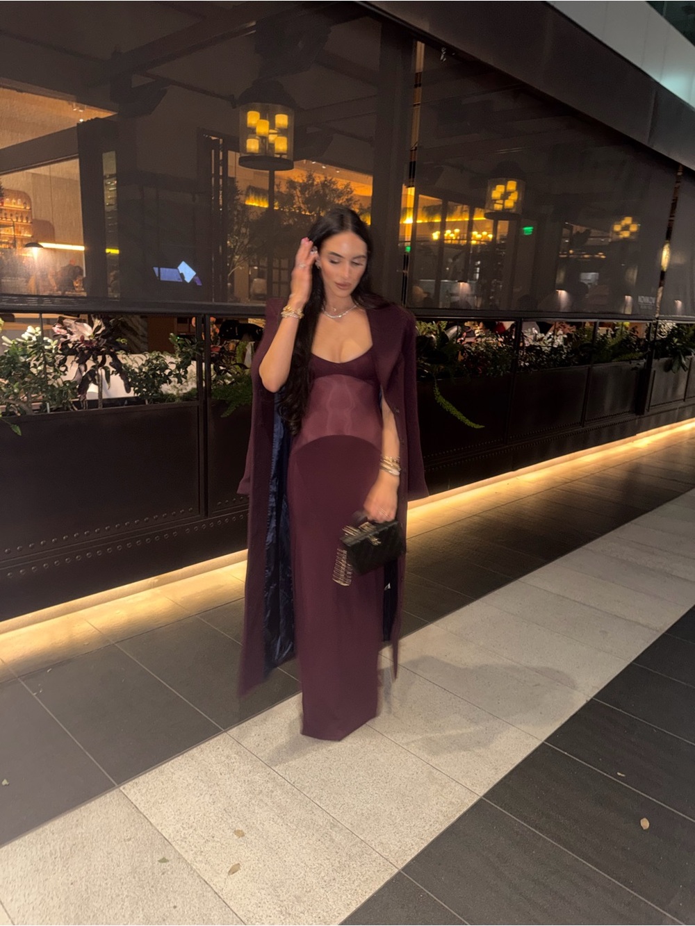 Helsa maxi mesh curve dress - Merlot